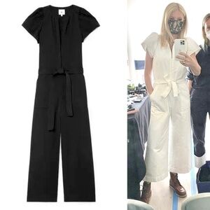 GOOP G Label Cady Puff Sleeve Jumpsuit in Black 100% Cotton Made In Italy - US 2
